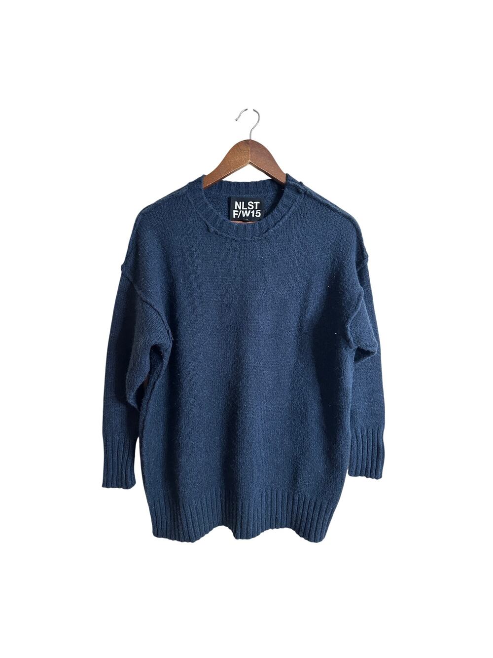 NLST FW15 Alpaca Wool Blend Oversized Crewneck Sweater Slouchy Knit Navy Mens XS